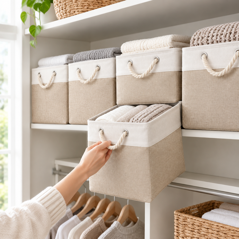 Roommark Fabric Closet Bins with Handles in use